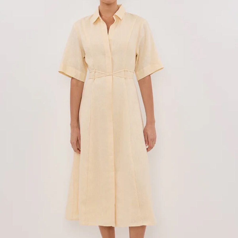 ASTRID LEMON LINEN MIDI DRESS